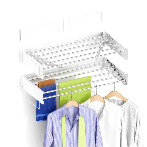 YEPATER Collapsible Laundry Drying Rack, Clothes Drying Racks for Laundry Bathroom, 5 Stainless Steel Rods, 60 lb Capacity, with Wall Template Screwdriver Bit, Drill Bit, White, 31.5 in