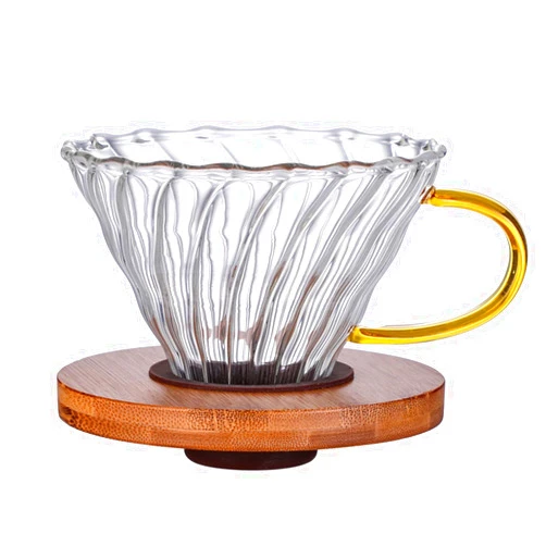 Gute Glass Coffee Dripper/Filter - Cone Glass Pour Over Coffee Dripper with Bamboo Stand & Handle, 1-4 Cups Drip Coffee Maker Funnel Accessories for Home, Office