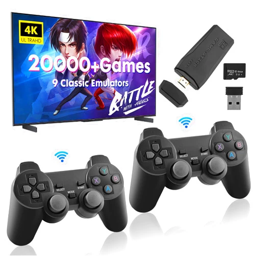 Generic Retro Gaming Console Game Stick 4k Wireless Retro Game Console Stick with Built-in 9 Emulators, 20000+ Games, 4k Hdmi Output, and 2.4GHz Wireless Controller, Plug and Play Video Games for TV