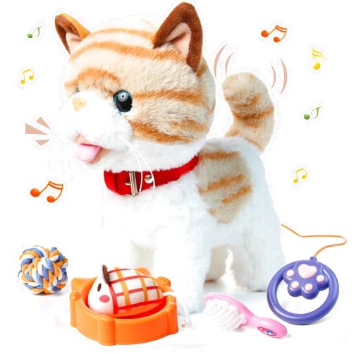 OR OR TU Walking Talking Toy Cat with Remote Control Leash, Plush Pet Electronic Interactive Toys for Kids, Wag Tail, Singing, Pretend Dress Up Realistic Stuffed Cat Age 3 4 5+ Years Old Best Gift