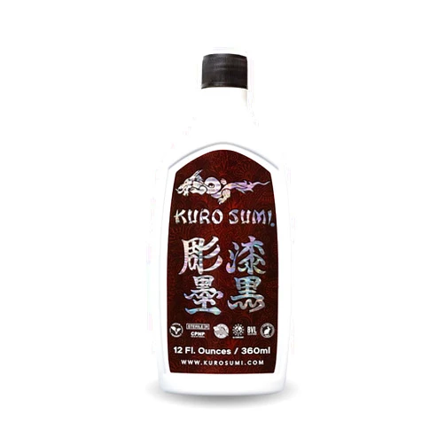 Kuro Sumi - Black Outlining Tattoo Ink - Permanent Tattoo Ink & Supplies for Outlining & Shading - Skin-Safe & Professional Grade - Vegan (12 oz)