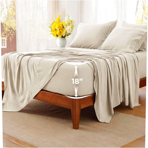 Bedsure Deep Pocket Queen Sheets - 6 Piece, Prewashed Ultra-Soft Queen Sheet Set, Fits Mattresses Up to 18 Inches Thick, Breathable & Secure Fit, Hotel Luxury Bedding, Linen