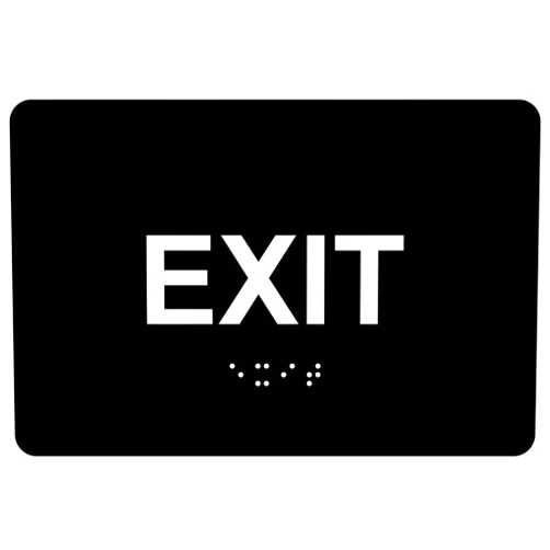 ComplianceSigns.com Exit Sign, ADA-Compliant Braille and Raised Letters, 6x4 inch White on Black Acrylic with Adhesive Mounting Strips