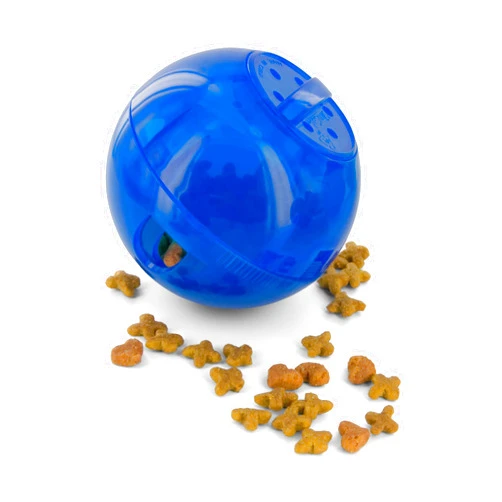 PetSafe Slimcat Slow Feeder Ball for Cats - Interactive Puzzle Game for Your Cat - Fill with Food and Treats - Great for Indoor Play for Kittens and Adult Cats, Portion Control and Fast Eaters (Blue)