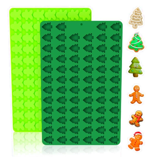 Ecerangus 2 PCS Christmas Silicone Molds, 70 Cavity Xmas Tree & 76 Cavity Gingerbread Man Mini Silicone Molds for Baking Biscuits, Gummy,Candy,Chocolate,Jelly,Pet Dog Treats Mold