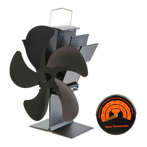 gohantee Fireplace Stove Fan 5-Blades, Silent Motors Heat Powered Stove Fan Circulates Warm/Heated Air Eco Stove Fan with Thermometer, for Gas/Pellet/Wood/Log Stoves