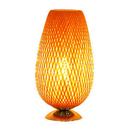 JANXLE Bamboo Table Lamp Decorative Vintage Rattan Desk Lamp Small Rustic Wicker Lampshade Table Night Light for Bedroom, Study Room, Cafe, Living Room, Bookcase, E27 Base