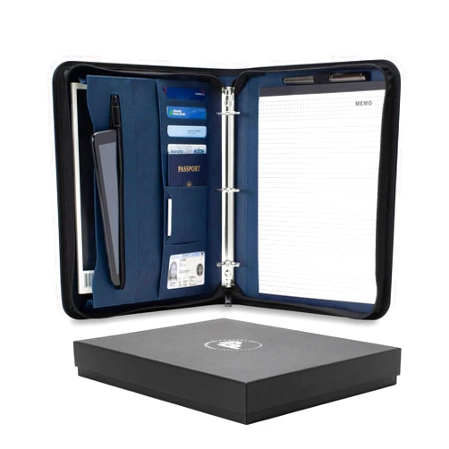Forevermore Portfolios Portfolio Organizer - 3 Ring Binder with Notepad - 1.5 Inch Rings - Zippered Storage Pockets for Papers, Travel Documents, Presentation Folder, Cards, Passport, Tickets - Blue