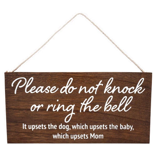 Pulse Brands Baby sleeping sign for front door - Please do not knock or ring the bell, it upsets the dog, which upsets the baby, which upsets mom - No soliciting sign for house - Do not ring doorbell sign