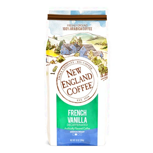 New England Coffee French Vanilla Decaffeinated Medium Roast Ground Coffee, 10oz Bag (Pack of 1)