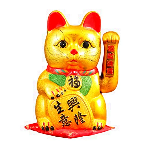 Fengirl Maneki Neko,Japanese Lucky Cat with Waving Arm Gold Battery Operated,Desktop decorations