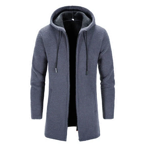 Generic Men's Long Cardigan Zip Winter Coat Traditional Casual Long Sleeve Thermal Fleece Hoodie Pullover Peacoat