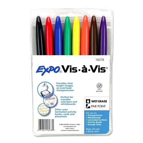 BJDesign 2 PACKS: Expo Vis-A-Vis Wet Erase Markers, 8 Colored Markers (16078)