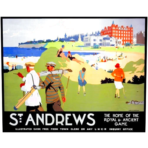 American Vinyl Vintage Art ST Andrews Scotland Sticker (Scottish Edinburgh Golf Golfer Vinyl Decal for car cart or Laptop (3 x 4 inch)