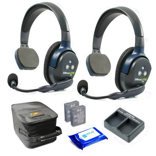 Solid Signal Eartec UL2S Ultralite Full Duplex Wireless Headset Communication for 2 Users - 2 Single Ear Headsets with SolidSignal Cleaning Wipes Bundle