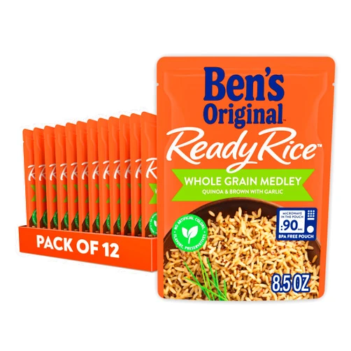 BEN'S ORIGINAL Ready Rice Whole Grain Medley Quinoa and Brown Flavored Rice, Easy Dinner Side, 8.5 oz Pouch (Pack of 12)