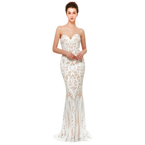 Ikerenwedding Women's Jewel Sequins Floor-Length Mermaid Evening Dress