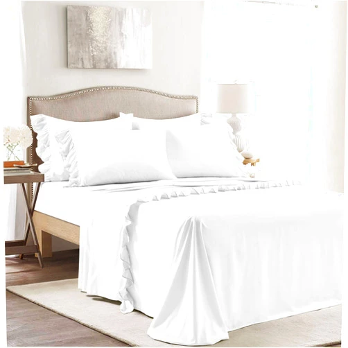 Lush Decor Reyna Ruffle Sheet Set, 6 Piece Set, Queen, White - Soft & Comfortable Sheets With Ruffles - Classic Elegant Bed Sheet Set - Traditional, Modern Farmhouse, Glam, & Cottage Bedroom Decor