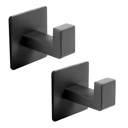 ULUPJ Wall Hooks Adhesive, Coat Hooks, Stainless Steel Waterproof Heavy Duty Square Base Robe & Towel Hooks for Bathroom and Kitchen, Hooks for Wall no Damage, Easy Installation (Black, 2 Pack)