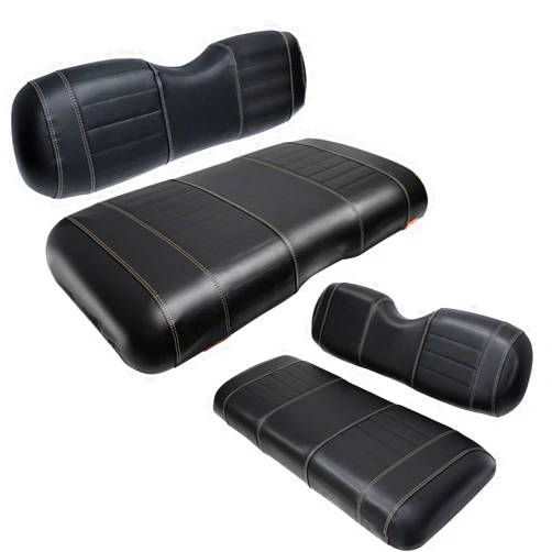 SHUNCHENXIANG Golf Cart Seat Covers fits Club Car Precedent/DS/EZGO RXV/TXT/Yamaha Front Rear Seat Cushion，Black Leather Custom Stripe Soft Comfortable/Anti-Scratch/Easy to Clean