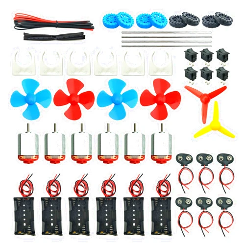 EUDAX 6 Set DC Motors Kit, Mini Electric Hobby Motor 3V -12V 25000 RPM Strong Magnetic with Shaft Propeller, 2 x AA Battery Holder,9V Battery Clip Connector,Plastic Wheels for DIY Science Projects