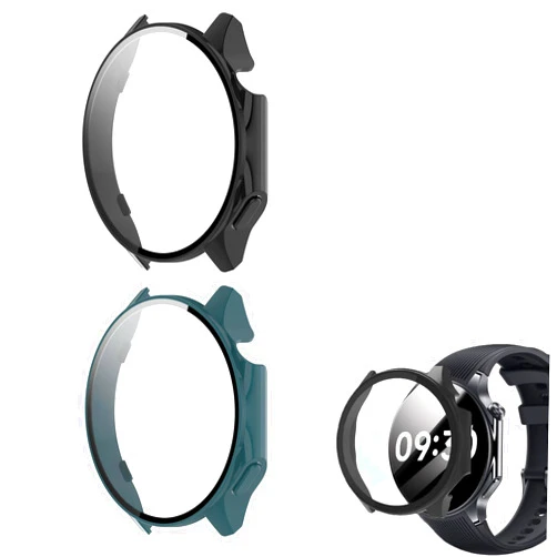 Growalleter Case Compatible with OnePlus Watch 2, Full Coverage Slim Hard Case Protective Bumper built-in tempered glass screen protector Shell for OnePlus Watch 2 Smart Watch (Black + Green)