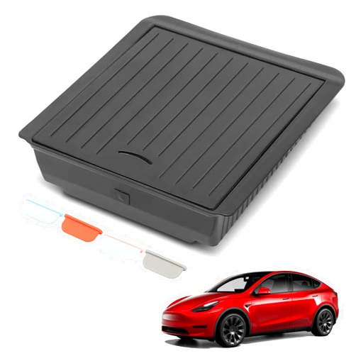 YHTAUTO Hidden Armrest Storage Box Fit for Tesla Model 3 2017-2023 & Model Y 2020-2025, Center Console Organizer Storage Box with Magnet Opening and Closing - Black