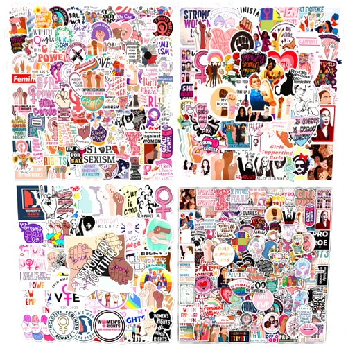 OXIVE 200Pcs Feminist Stickers for Water Bottles, Bulk Women's Libbers Equal Rights Indie Stickers for Skateboard, Laptop, Bike, Hydroflask, Gift for Women Girls Power (#1)