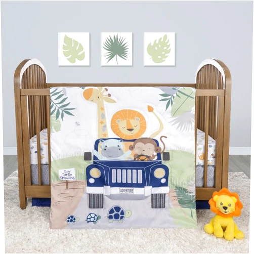 Sammy & Lou Off Road Adventure 4-Piece Baby Nursery Crib Bedding Set for Boys, Includes Quilt, Fitted Crib Sheet, Crib Skirt, and Plush Toy