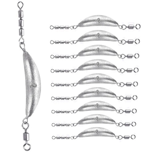 THKFISH Fishing Spin Sinker，Crescent Sinker with 3 Roller Swivels Fishing Sinker Drop Shot Weights Fishing Weights Kit Inline Trolling Sinkers,Torpedo Sinkers Saltwater Freshwater,1/2-6OZ, sliver