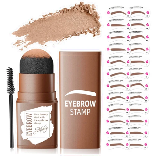 OETUIOW Eyebrow Stamp Stencil Kit - 1 Step Eye Brow Stencil Kit for Beginners, Brow Stencil and Stamp Kit Long-lasting, Smudge-Proof & Waterproof, 24 Eyebrow Stencils for Perfect Brow (Light Brown)
