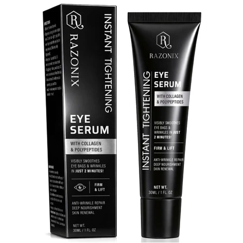 RAZONIX Instant Eye Tightening and Lifting Serum, with Hyaluronic Acid and Caffeine, for Under Eye Bags, Puffiness, Dark Circles, and Wrinkles, Serum Form, 0.5 fl oz (Medium, Unscented)