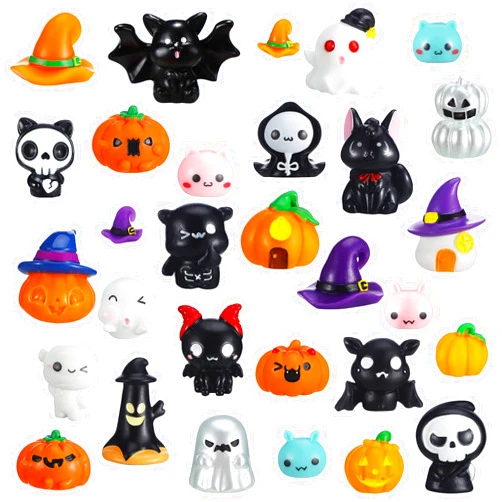 Chunful 30 Pcs Halloween Miniatures Resin Figures Resin Animals Pumpkin Ghost Skull Figures to Hide Garden Miniature for Halloween Bag Fillers Garden Decor