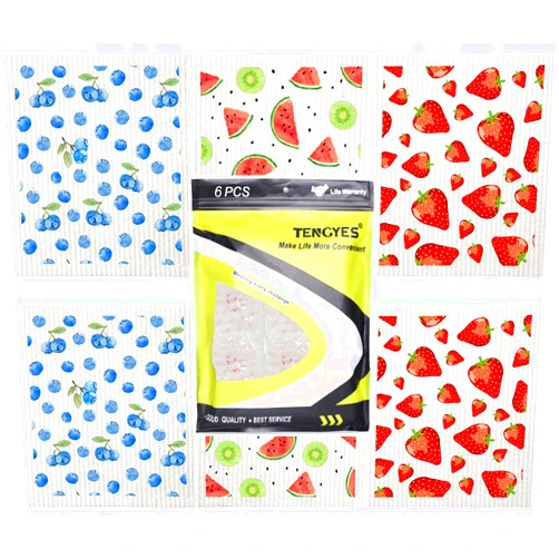 TENGYES 6 Pieces Fruit Kitchen Dish Towels Kitchen Cloths Reusable Sponge Cleaning Cloths Absorbent Dish Cloth No Odor Hand Towel Quick Drying Washable Cleaning Wipes
