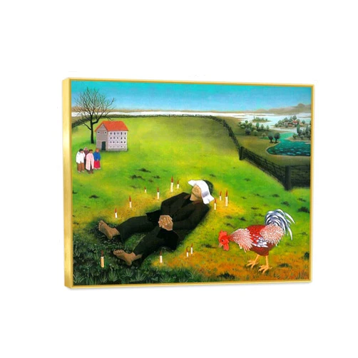 NHYGJSTX Golden Frame Famous Paintings Canvas Print By Ivan Generalic,The decease of Mirko Mirius,Primitivism Canvas Pictures,Canvas Wall Art for Bedroom30x35cm(12x14in)