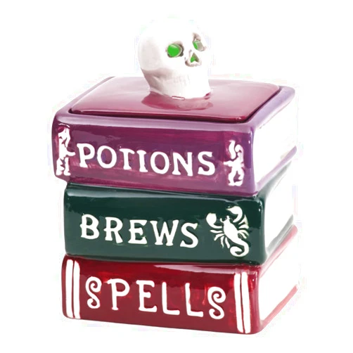Hidd_ntr_asur_s Potions Brews and Spells ceramic stacked book canister cookie Jar