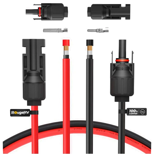 BougeRV 10 Feet 10AWG Solar Extension Cable with Female and Male Connector with Extra Pair of Connectors Solar Panel Adaptor Kit Tool (10FT Red + 10FT Black)