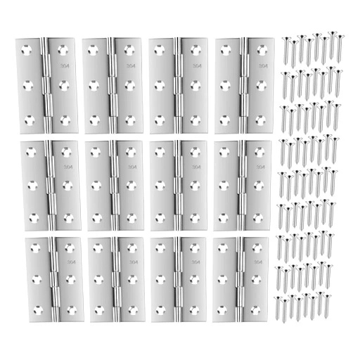 QANQIUPLE 12 PCS 3 Inch Stainless Steel Folding Hings for Furniture Wooden Box Small Crafts or Lightweight Projects assigned M3.5 x 16 Screws (12, 2.8 x 1.6 Inch)