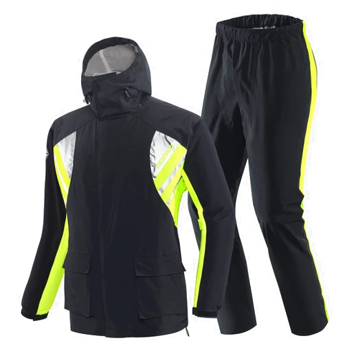 Scoyco Motorcycle Rain Suit Reflective Waterproof Rain Gear 2 Piece Set with Jacket & Pant for Adult Cycling Riding