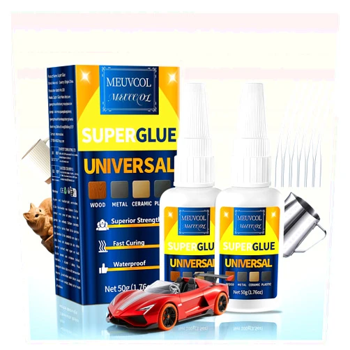 Meuvcol Super Glue All Purpose 100g - Instant & Waterproof Superglue for Plastic, Ceramic, Wood, Shoe, Glass, Leather, Rubber, Shoe Ca Glue - Strong & Clear Liquid Cyanoacrylate Adhesive, 6 Nozzles