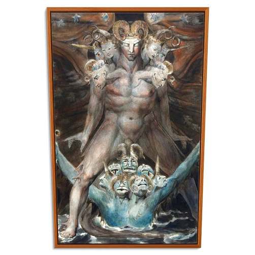 Artprints1stop Floating Frame Canvas Print Wall Art - The Great Red Dragon and The Beast from The Sea, 1805 by William Blake - 16x24 inches
