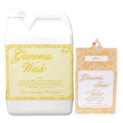 Tyler Candle Glamorous Wash Diva Laundry Detergent 32oz w/Diva Sachets Bundle