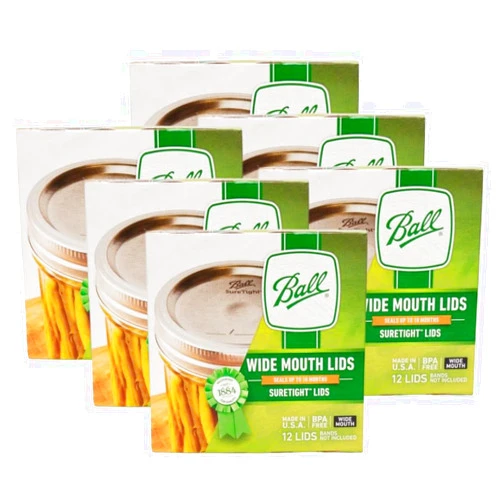Ball Wide Mouth Lids for Glass Mason Jars, Used for Canning, Pickling, Juice, Jam, Jelly 12-Count, Pack of 6 (72-Lids Total)