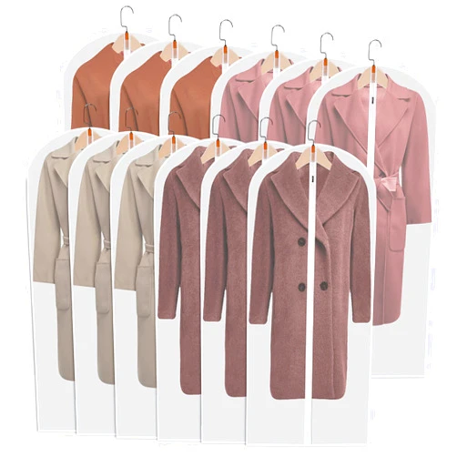 SNHTLS Hanging Garment Bags Suit Bags(Set of 12) Dust Cover Breathable Dress Bag for Closet Clothes Storage or Travel- Clear 24'' x 48''