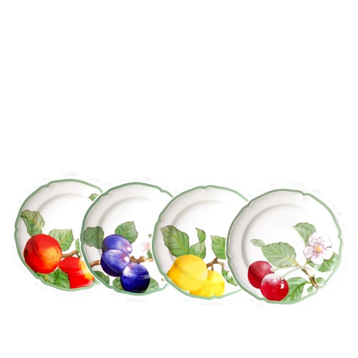 Villeroy & Boch French Garden Modern Fruits Dinner Plate : Assorted Set of 4, 10.25 in, Premium Porcelain, White/Colored
