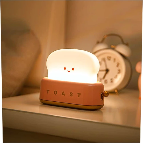 BFYCHYC Cute Desk Decor Toaster Lamp, Kawaii LED Toast Bread Night Light Rechargeable, Table Night Lamp for Kids Room Table Desk Bedroom Decorations,Christmas Gifts Ideas for Baby Girls Teens (Pink)
