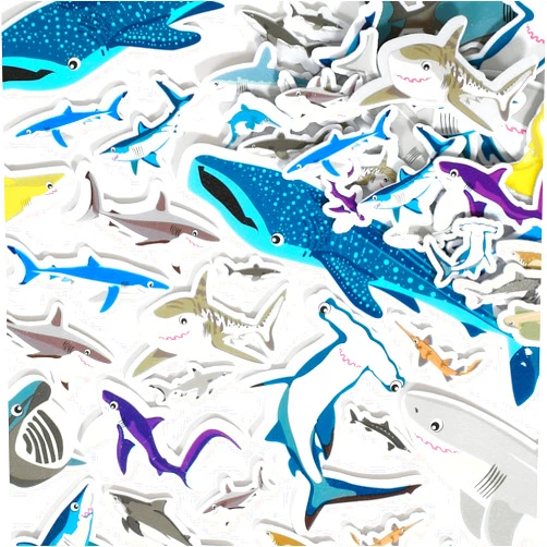 READY 2 LEARN Foam Stickers - Sharks - Pack of 132 - Self-Adhesive Stickers for Kids - 3D Cute Shark Stickers for Laptops, Party Favors and Crafts