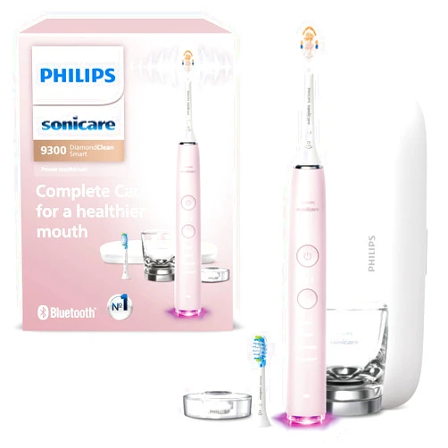 Philips Sonicare DiamondClean Smart 9300 Electric Toothbrush, Sonic Toothbrush with App, Pressure Sensor, Brush Head Detection, 4 Brushing Modes and 3 Intensity Levels, Pink, Model HX9903/25