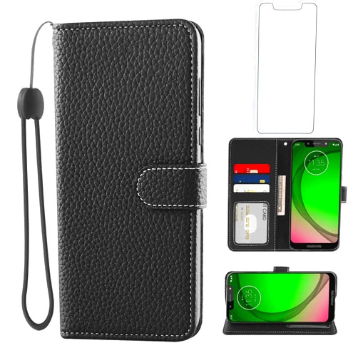 Asuwish Phone Case for Moto G7 Play/MotoG7 Optimo XT1952DL/Tmobile Revvlry with Screen Protector and Wallet Cover Card Holder Slot Stand Motorola G7Plus Moto7 XT1962-1 G 7 7G Tmobile Revvlry+ Black