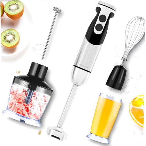 MegaWise Pro Titanium Reinforced 5-in-1 Immersion Hand Blender, Powerful Motor with 80% Sharper Blades, 12-Speed Corded Blender, Including 500ml Chopper, 600ml Beaker, Whisk and Milk Frother (black)